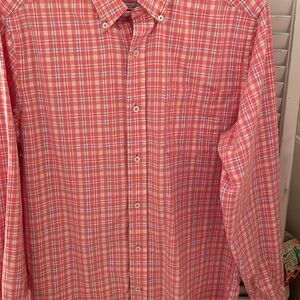 Southern Tide Coral Plaid Button Down Shirt Classic Fit Small Easter Spring